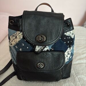 Coach Patchwork & Leather Turnlock Rucksack Backpack 37743 Canyon Quilt Denim